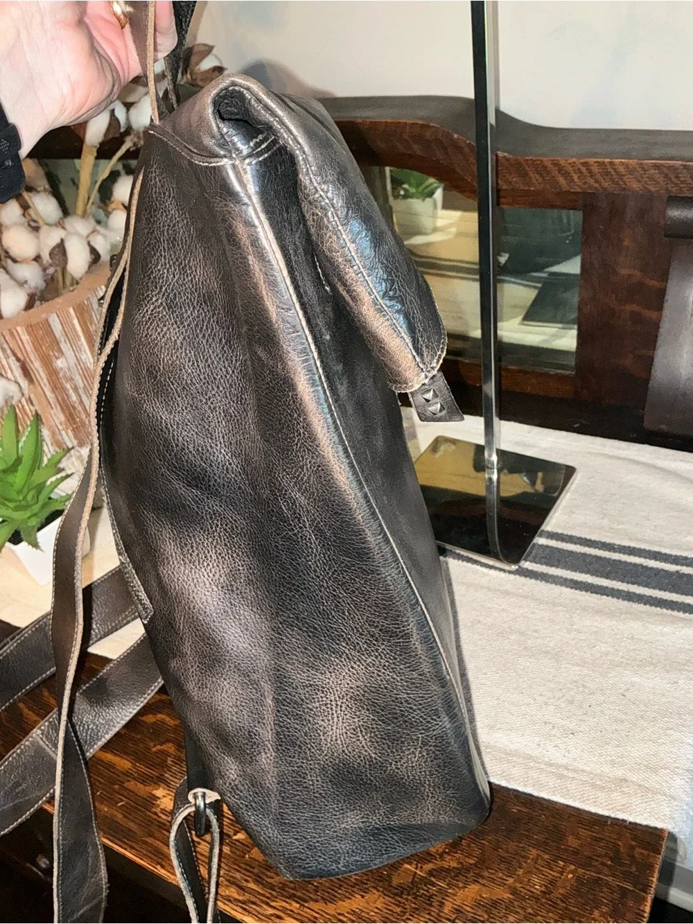 Bed Stu Leather Unisex Howie Flapover Leather Backpack Black Rustic Retail $365